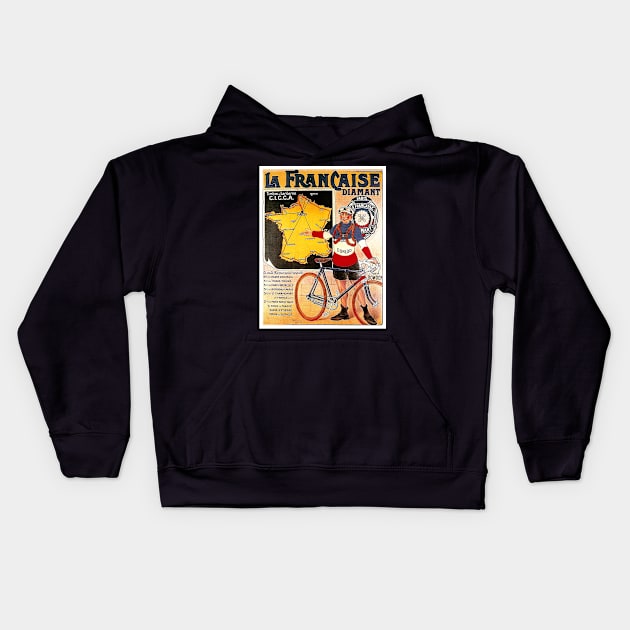 La Francaise Diamant Vintage Competing Tour De France Bicycle Racing Print Kids Hoodie by posterbobs